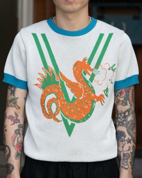 1950's Men’s Summer Knit Dragon （Blue）