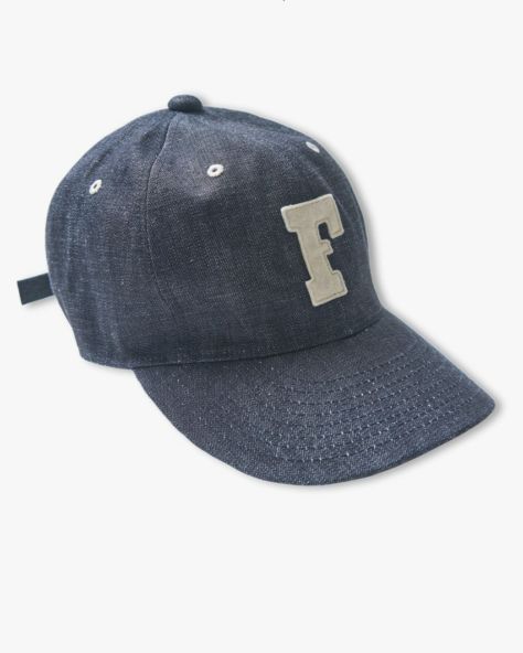 6Panel Denim Baseball Cap 'F' Patch（Indigo blue）